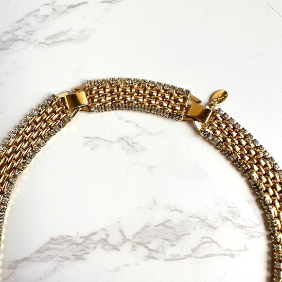 Kenneth Jay Lane Gold Rhinestone Choker Vintage Necklace Signed KJL - Picture 3 of 11